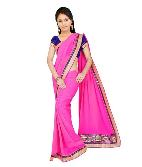 Dazzling Saree Pink Faux Georgette Saree Buy Dazzling Saree Pink Faux