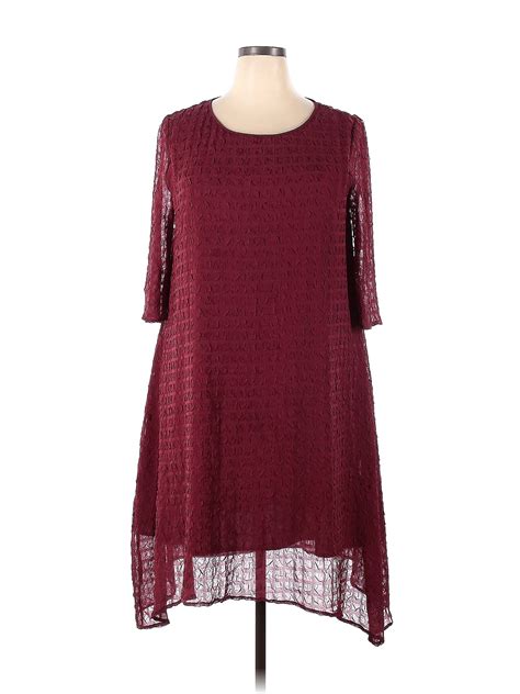 Assorted Brands Solid Maroon Burgundy Casual Dress Size 2x Plus 60