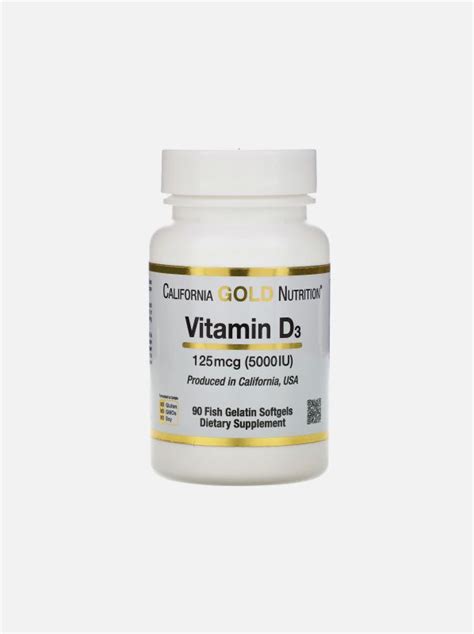California Gold Nutrition, Витамин D3, 125 мкг (5000 МЕ), 90 рыбно ...