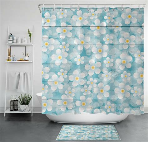 Elevate Your Bathroom Decor With A Blue Daisy Shower Curtain And