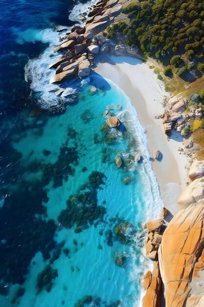 Une Plage Aux Eaux Bleues Et Aux Rochers Photo Premium