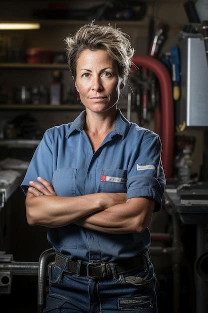 Premium Photo A Woman With Her Arms Crossed In Front Of A Pipe