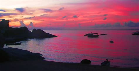 Papel de parede panorama barco Pôr do sol mar Ásia agua costa