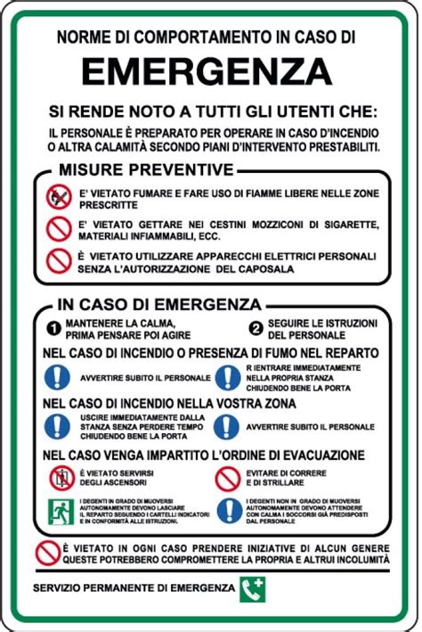 Cartello Norme Comportamento Emergenza Sicurezza Shop