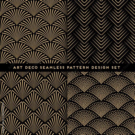 Art Deco Style Seamless Pattern Design Set Golden Line Repeat