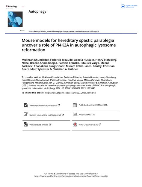 Pdf Mouse Models For Hereditary Spastic Paraplegia Uncover A Role Of