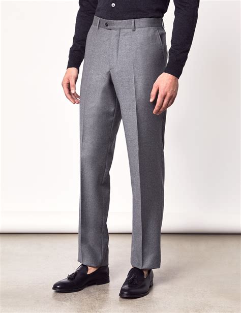 Mens Light Grey Italian Flannel Trousers Collection Hawes