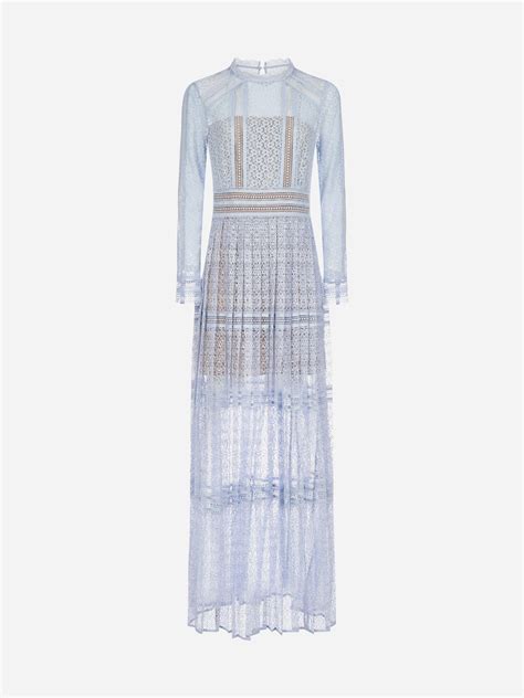 Self Portrait Lace Panel Maxi Dress In Blue Lyst