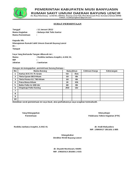 Detail Surat Permintaan Atk Koleksi Nomer 30