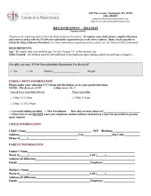 Fillable Online Ctksnohomishpreschool Registration Forms Can Be