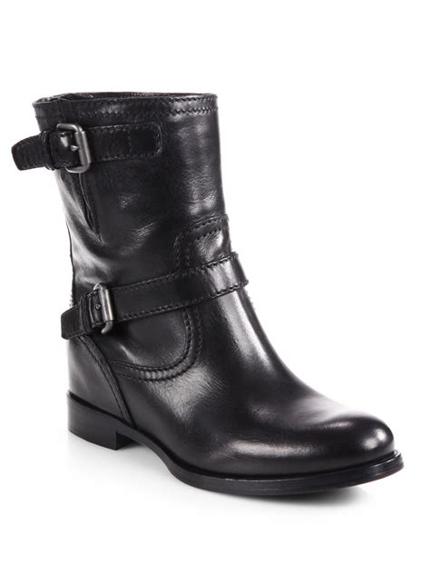 Prada Leather Double Buckle Motorcycle Boots In Black Nero Black Lyst