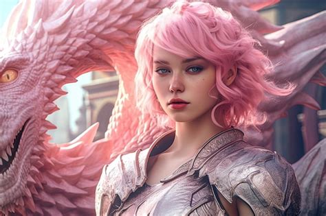 Premium Ai Image A Woman With Pink Hair Wearing Armor