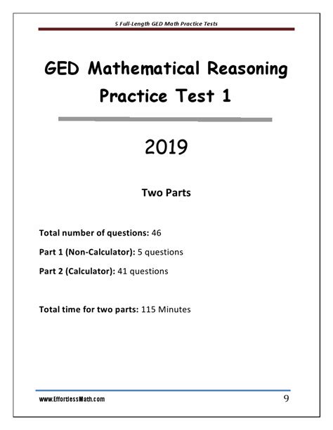 Ged Math Printable Practice Test