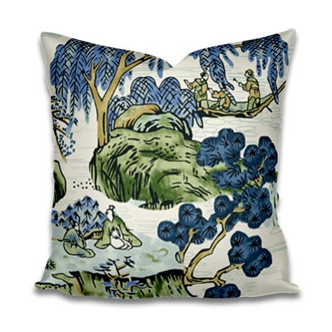 Immediate Ship Thibaut Asian Scenic Blue Green Pillows Green Blue White