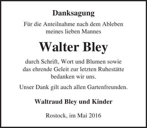 Traueranzeigen Von Walter Bley Trauer Anzeigen De