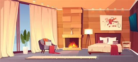 Free Vector Vector Cartoon Interior Of Cozy Hotel Bedroom With