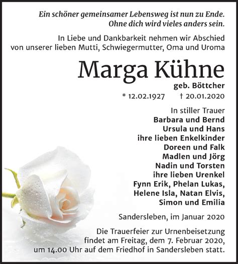 Traueranzeigen von Marga Kühne abschied nehmen de