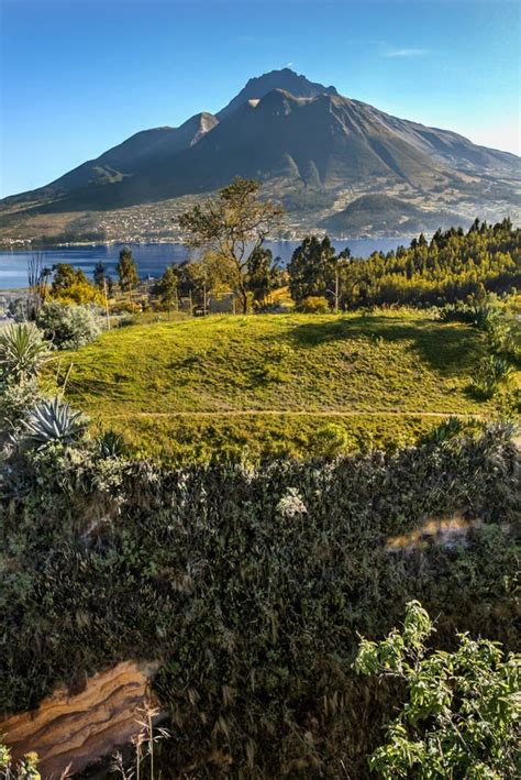 Imbabura Volcano San Pablo Lake And A Small Cabin Ecuador Stock Image