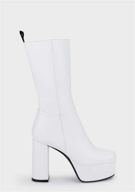 Lamoda Vegan Leather Wide Calf Platform Boots White Dolls Kill