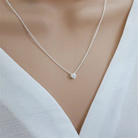 Tiny Cz Diamond Necklace Floating Diamond Solitaire Crystal Etsy