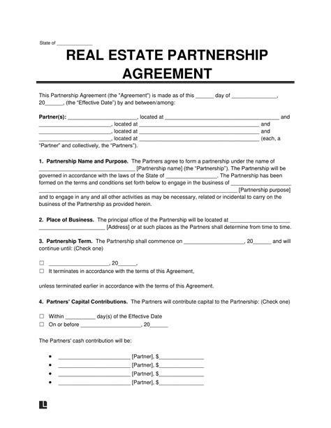 Free Real Estate Partnership Agreement Template Pdf Word