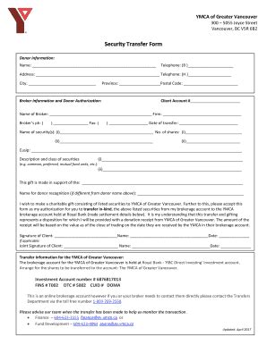 Fillable Online Security Transfer Form Gv Ymca Ca Fax Email Print