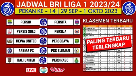 Jadwal Bri Liga 1 Pekan Ke 14 Jadwal Liga 1 2023 Terbaru Hari Ini