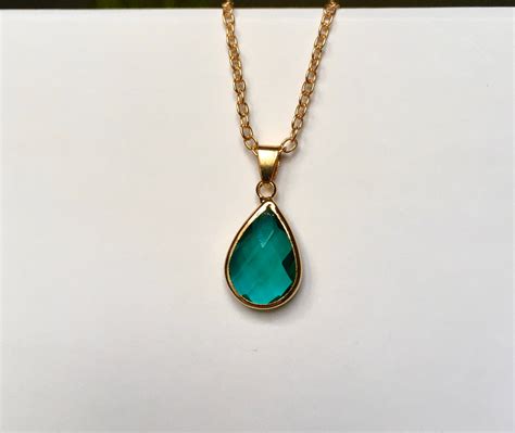 Teal Quartz Gem Stone Necklace Chain Gold Chain Necklace Etsy