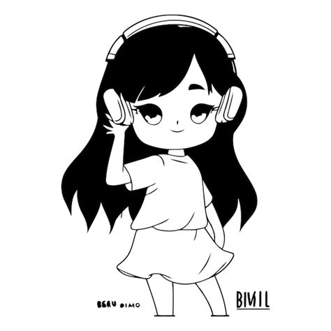 Premium Vector Cute Cartoon Girl Listening To Music With Headphones