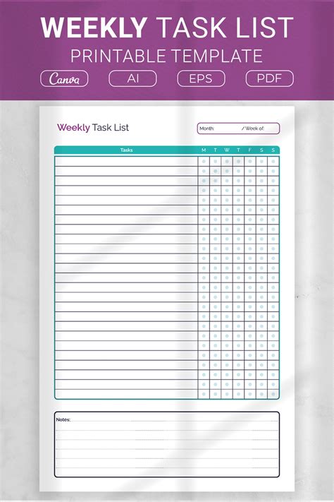 Weekly Task List Printable Template