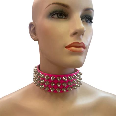 Hot Pink Vegan Leather Choker With Spikes Brand New Depop