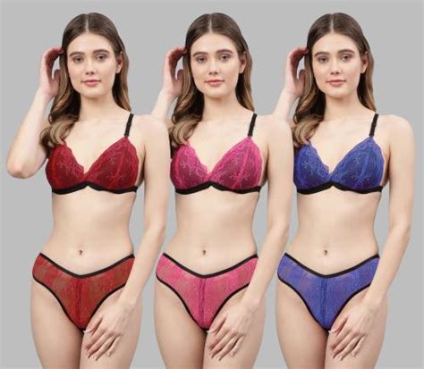Buy Aamarsh Women S Red Pink Blue Net Bra Panty Set For Lingerie Set Undergarments Nightwear Hot