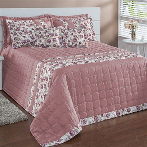 Cobre Leito Cama Casal Queen Floral Rosê Essencial Enxovais