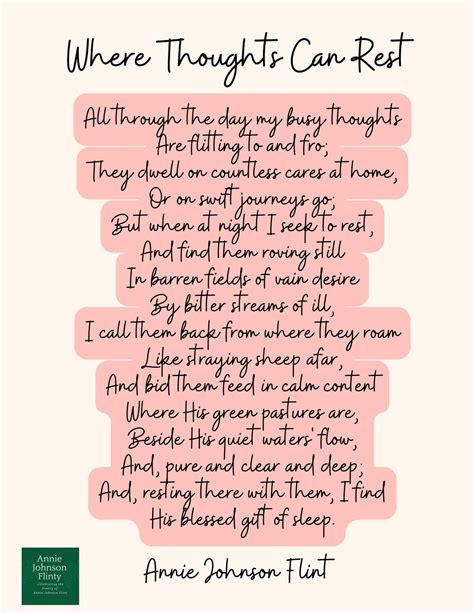 Printable Poem Annie Johnson Flint Where Thoughts Can Rest Cream Poetry Print Inspirational Wall