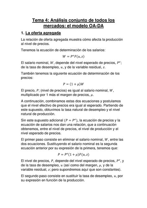 Tema An Lisis Conjunto De Todos Los Mercados El Modelo Oa Da La