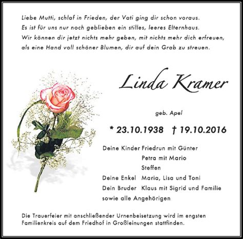 Traueranzeigen Von Linda Kramer Abschied Nehmen De