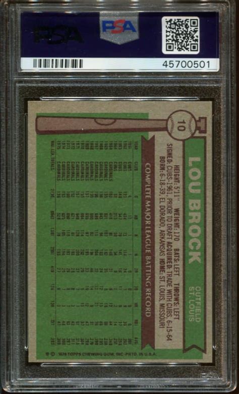 1976 Topps 10 Lou Brock Psa 8 Hof 45700501 All Star Cards Inc