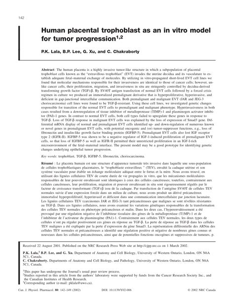 Pdf Human Placental Trophoblast As An In Vitro Model For Tumor