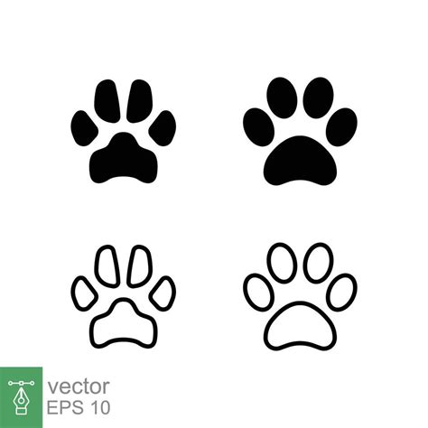 Paw Print Icon Set Simple Solid And Outline Style Footprint Black