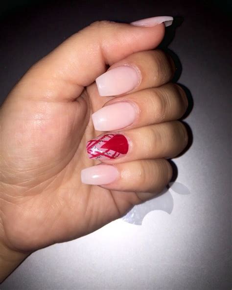 Nude Red Coffin Shapes Nails Coffin Shape Nails Nails Nail Designs