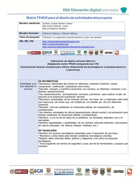 Matriz Tpack Para El Dise O De Actividades Del Proyecto Completo Pdf
