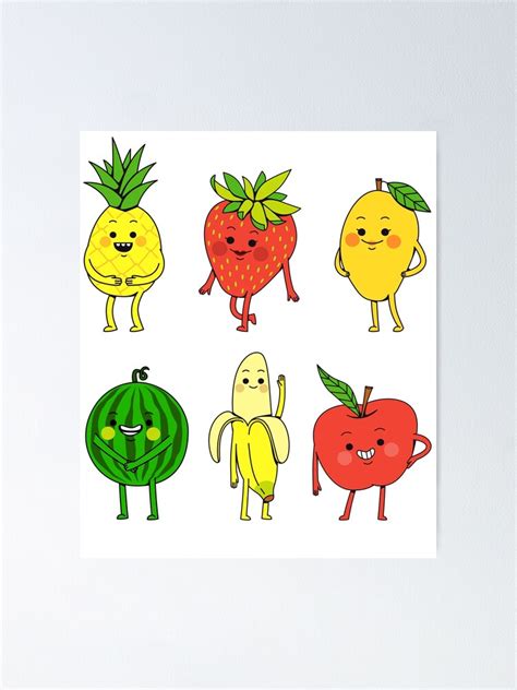 Cute Fruits And Vegetables Emojis Poster For Sale By Jovan32 Redbubble