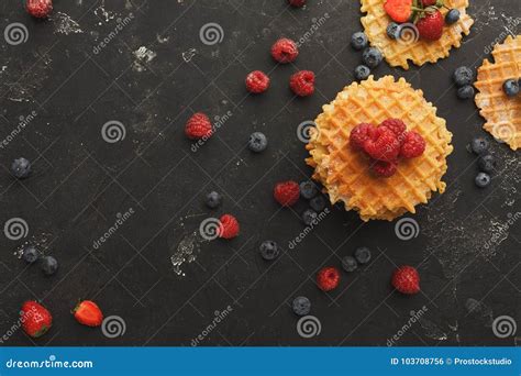 Round Belgium Waffles With Berries Stock Photo Image Of Breakfast