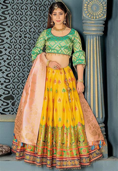 Yellow Banarasi Silk Circular Lehenga Choli Lehenga Choli