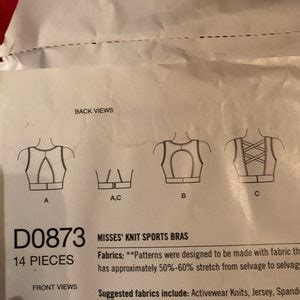 Uncut Factory Fold Sewing Pattern Simplicity D Sports Bras Misses