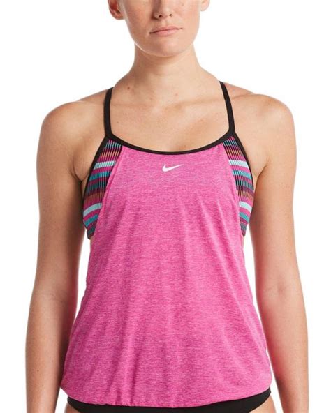 Nike Synthetic Texture Stripe Layered Tankini In Pink Lyst