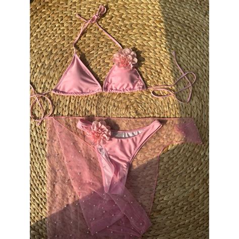 3D flower pinkie bikini Cute and sexy store bộ bikini hoa nổi màu hồng Shopee Việt Nam