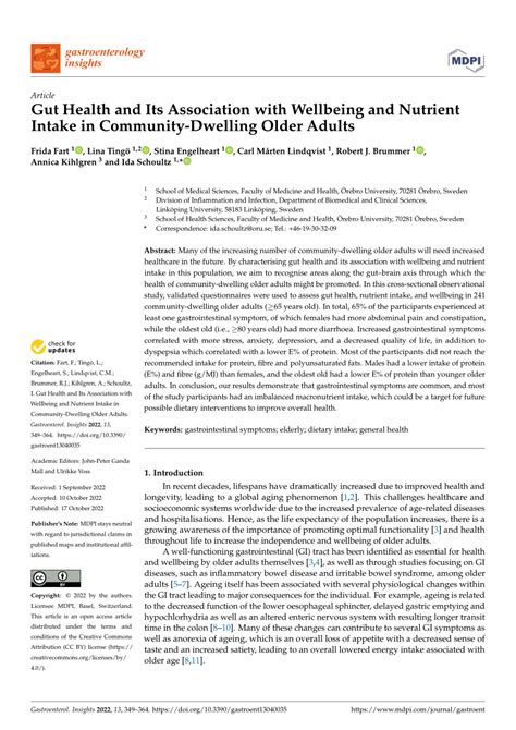 Pdf Gut Health And Its Association With Wellbeing And Nutrient Intake In Community Dwelling