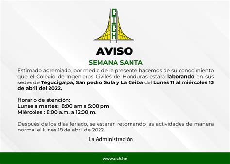 Aviso Horarios De Atenci N En Semana Santa Colegio De Ingenieros