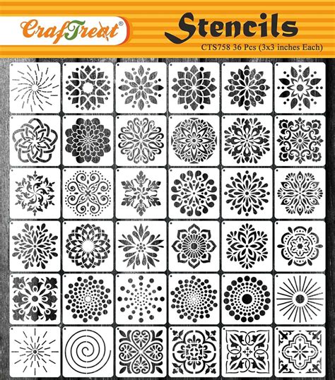 CrafTreat 36 Pcs 3X3 Inch Mandala Stencils For Painting On Wood DIY